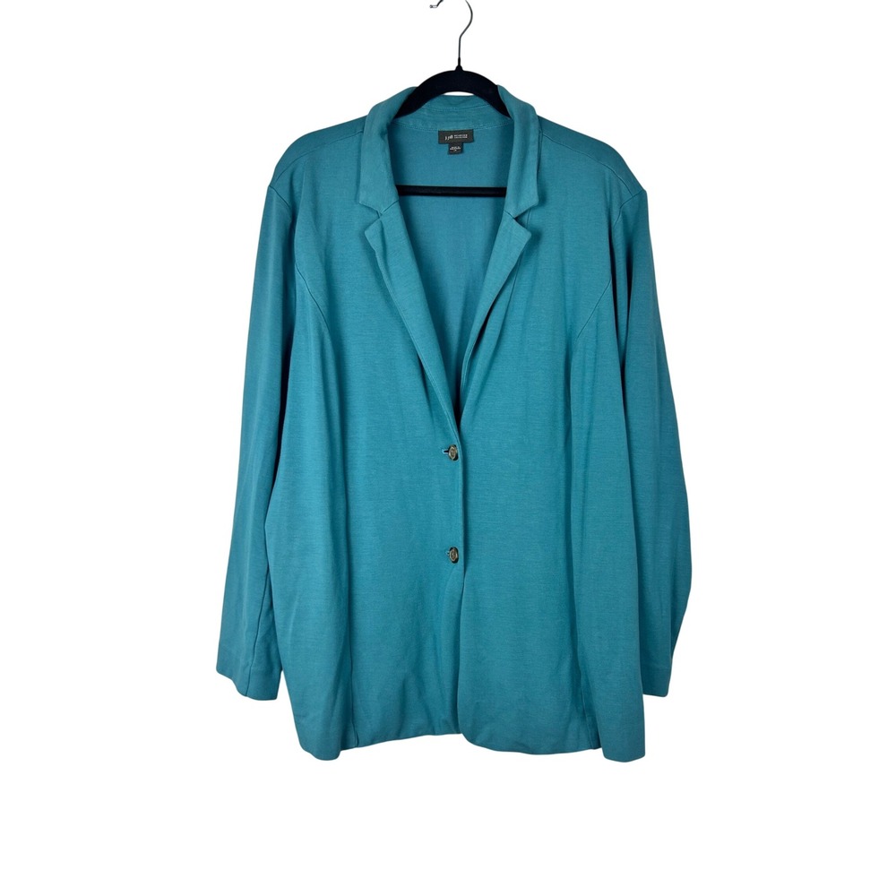 J.‎ Jill Wearever Teal Blue Knit Blazer Jacket Jersey Stretch Button Size 2X